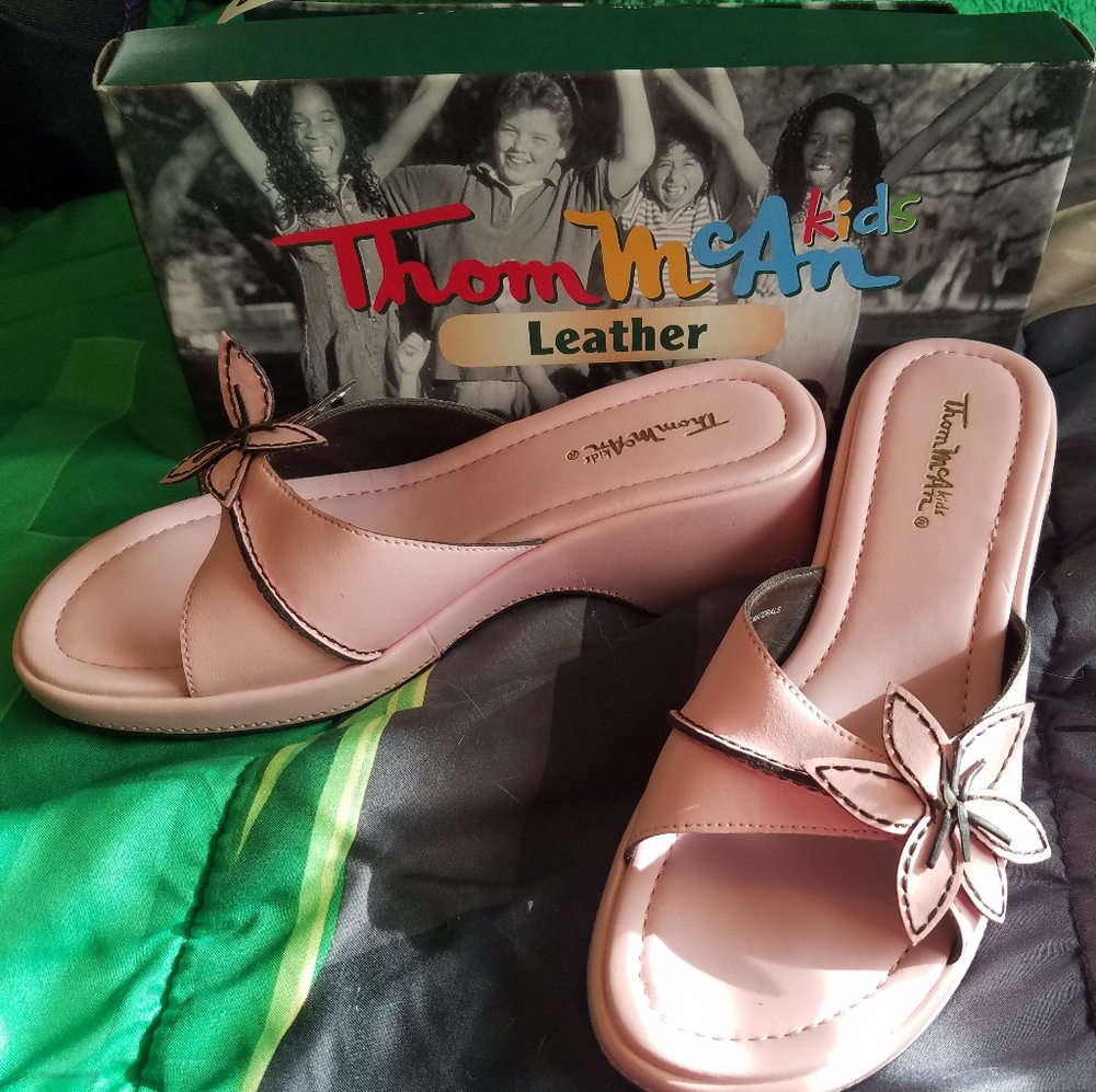 Kids 3 Thom McAn Pink Leather Floral Dress Slides